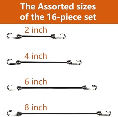 Mini bungee cords set 16 pack assorted sizes for outdoor use