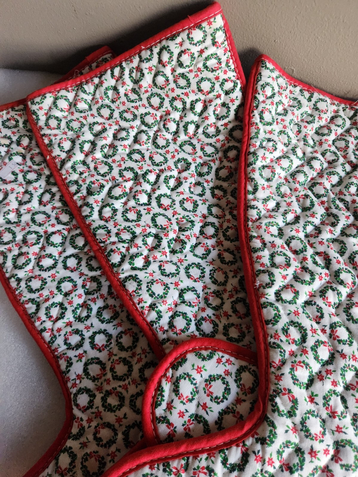 Christmas Stocking White with Green Wreaths & Red Poinsettia Pattern