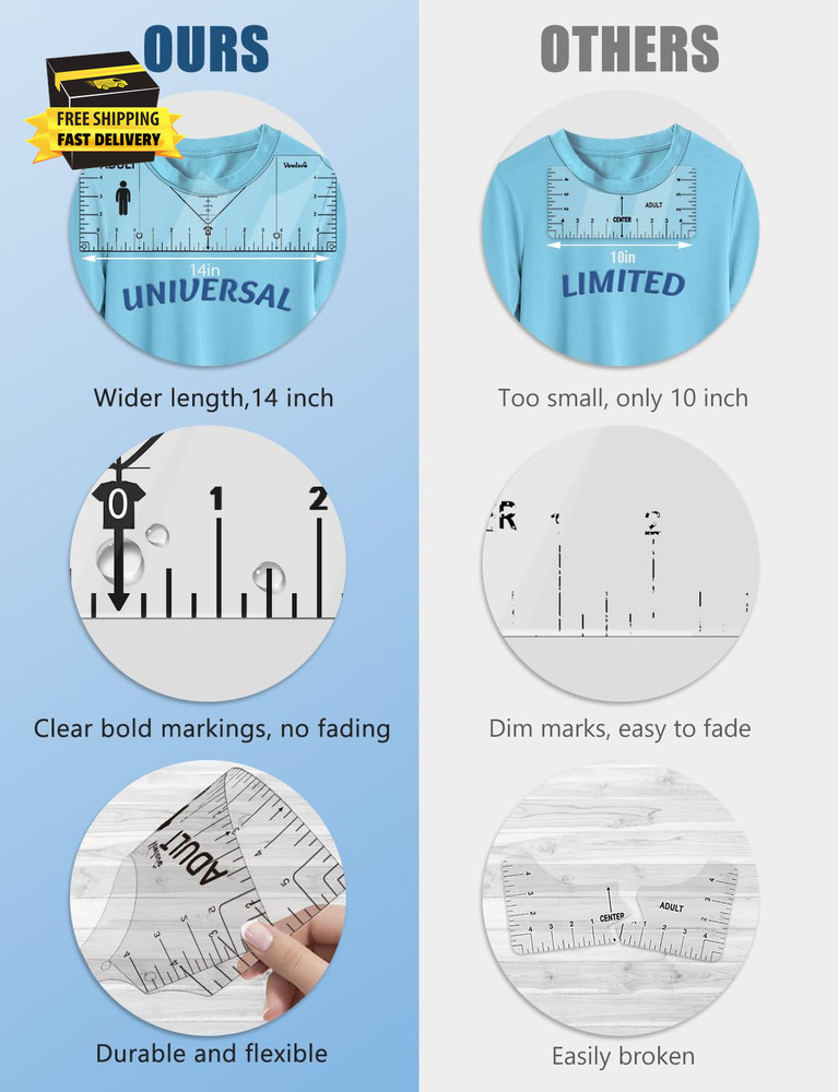 T-Shirt Ruler for Precise Alignment, Center & Left Chest Placement Tool for Shir