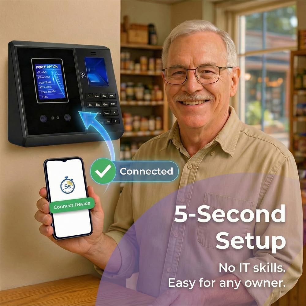 Tymelix App-Based Time Clock, 5s Setup, Auto Break, Lunch & Overtime Rules, Loca