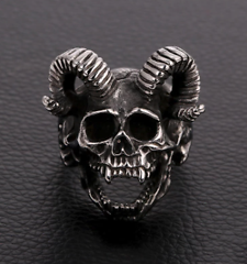 DEVIL RAM SKULL METAL RING BRX023 men skeleton biker punk skulls rings HORNS