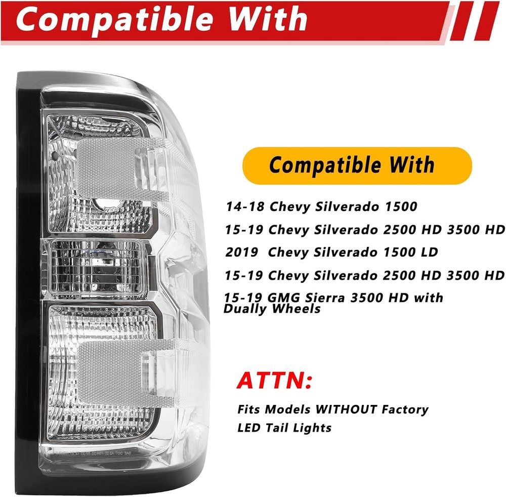 Tail Light Assembly Compatible with 2014-2018 Chevy Silverado 1500/2019