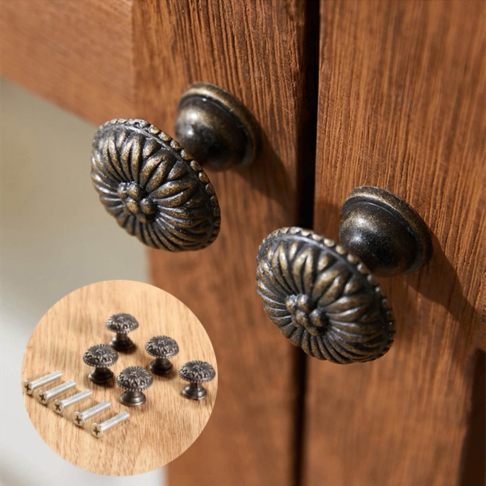 5Pcs Antique Brass Little Knobs, Small Round Drawer Pulls Handles for Jewelry...