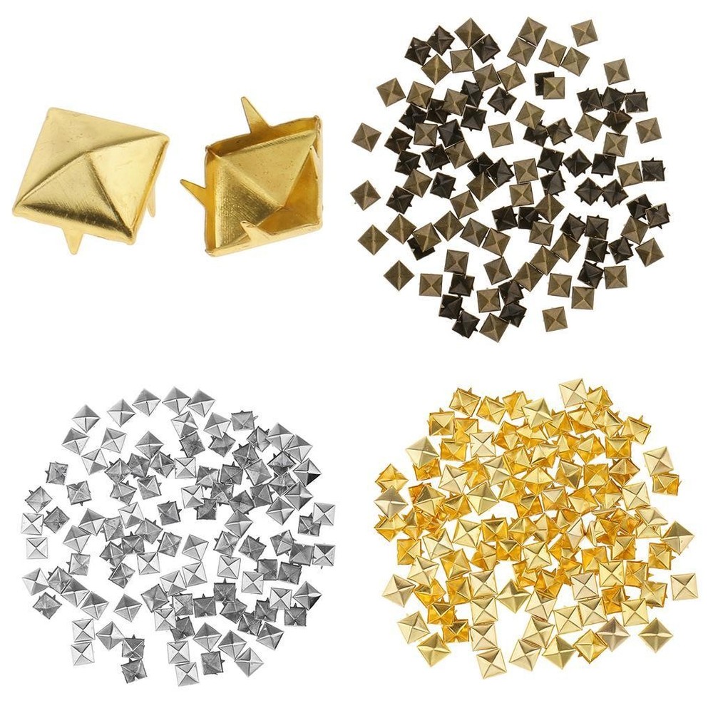 100Pcs Square Pyramid Studs Metal Claw Nailhead Rivet Studs