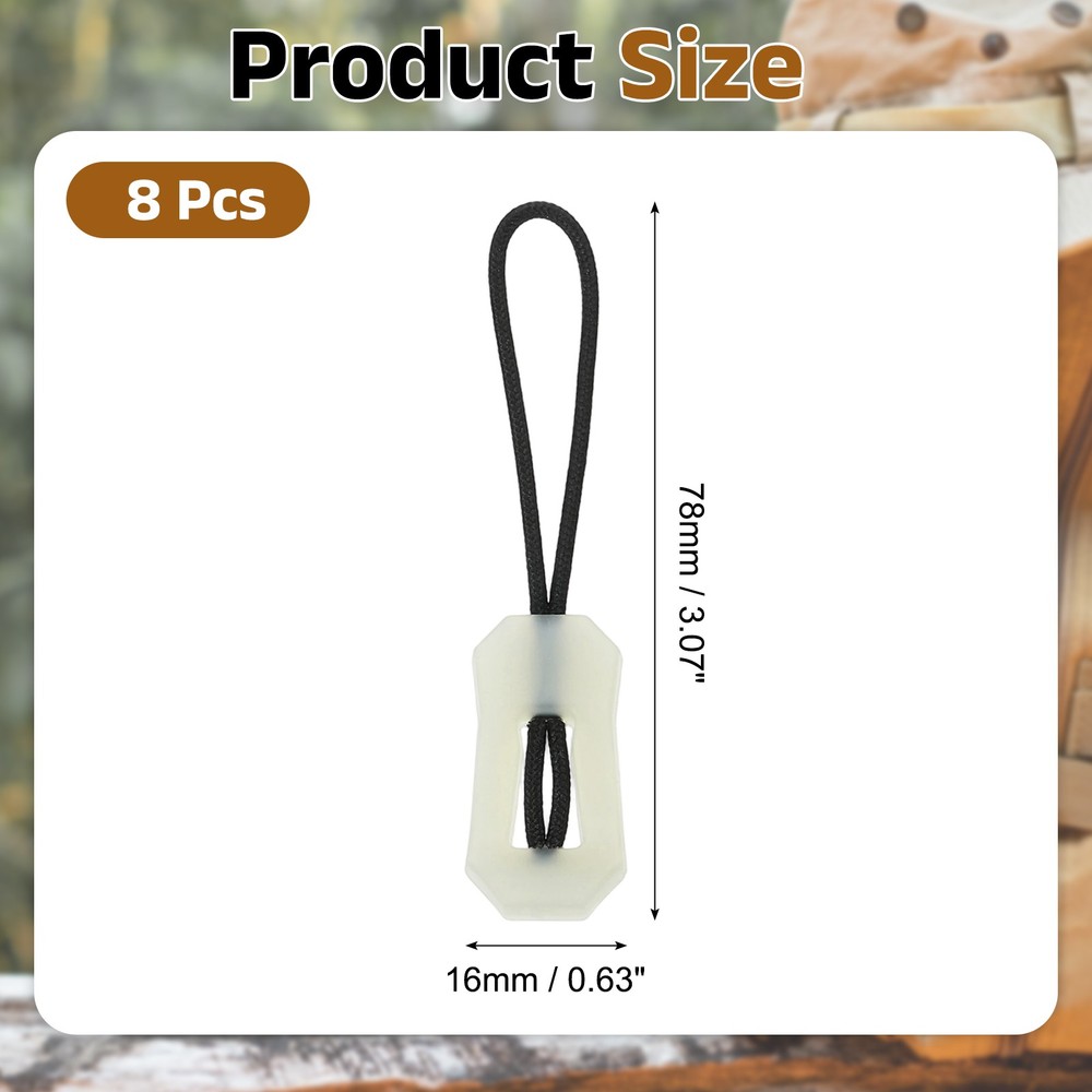 8pcs Luminous Zipper Pulls, Anti-Lost Zipper Puller Head, White