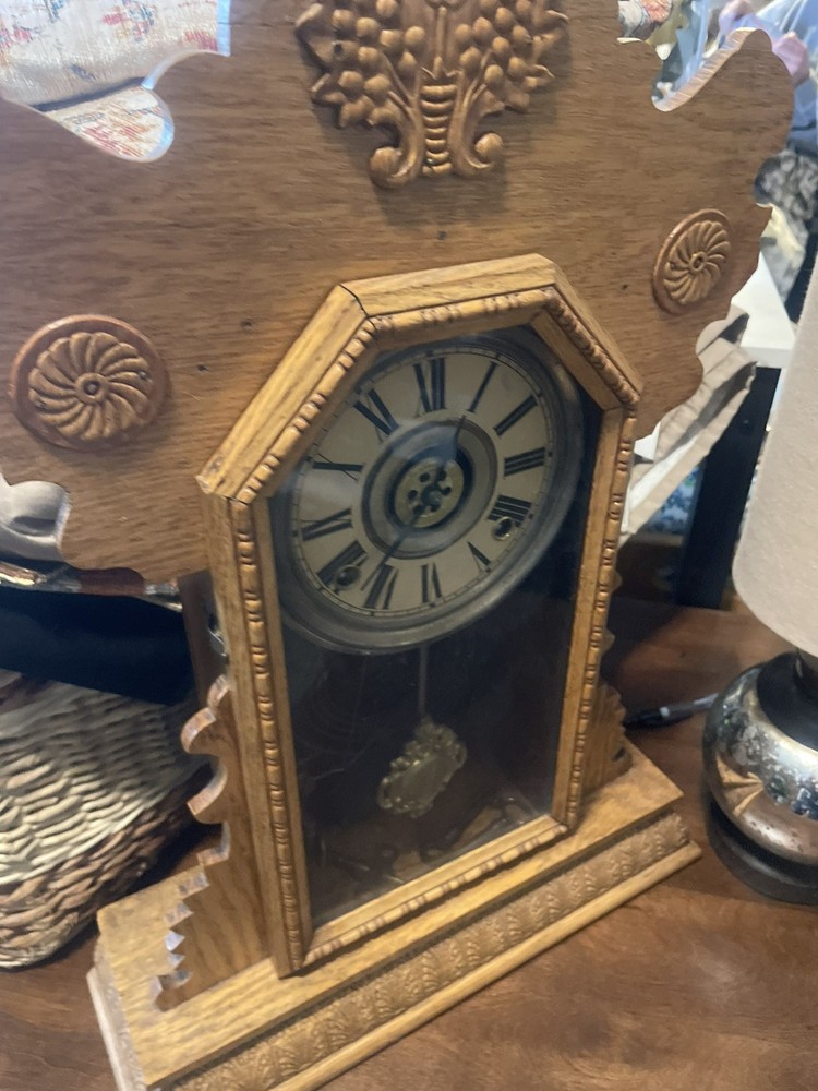 Walnut Late 19Th Century Gingerbread Mantel Clock