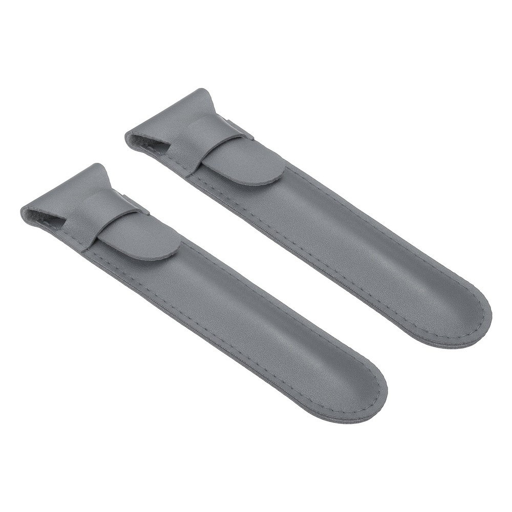 2 Pcs Leather Pen Pouch, Flip Single Pen Case Holder, Gray