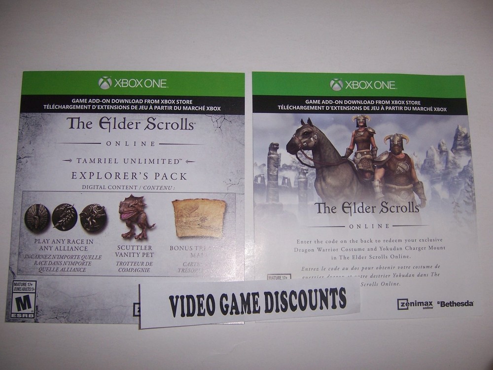 Elder Scrolls Online DLC Add-on Code Xbox One 1 Explorer's Pack + Costume/Mount