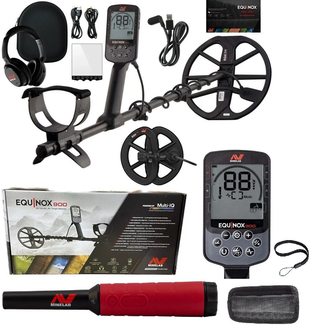 Minelab Equinox 900 Metal Detector with 11" and 6" coils 3720-0006 + Pro Find 40