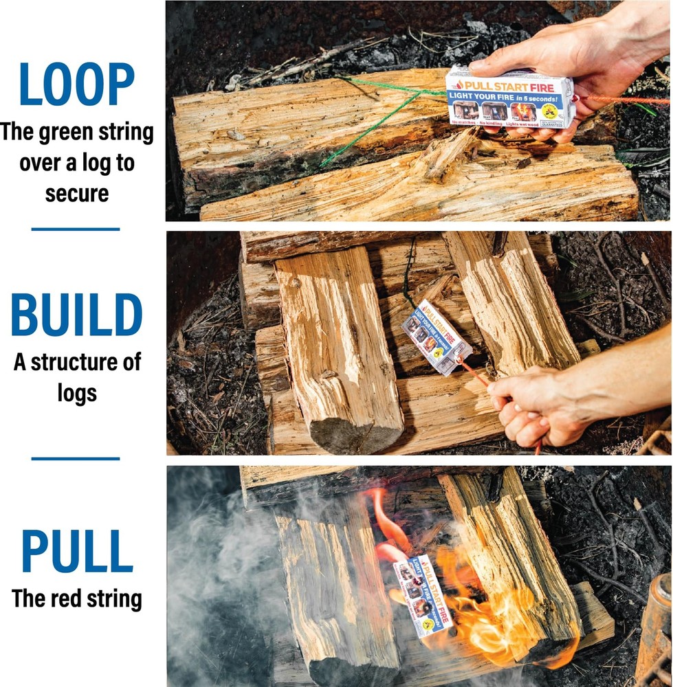 Pull Start Fire String Firestarter | No Matches 6 Count, Multicolor