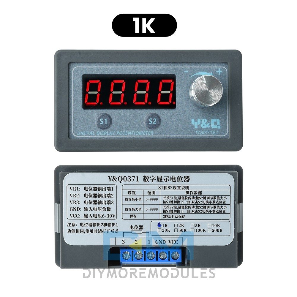1K 5K 10K Digital Display Potentiometer Variable Resistor Adjustable DC 6-30V