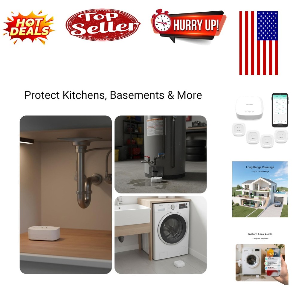 Complete Water Leak Detection & Protection Kit with Long-Range LoRa & Smart A...