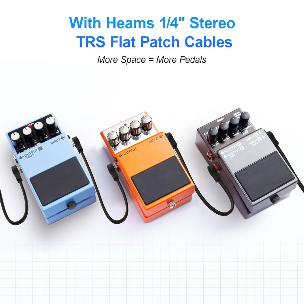 Premium 12-Inch TRS Flat Patch Cables 2-Pack, Low Profile Right Angle, Black