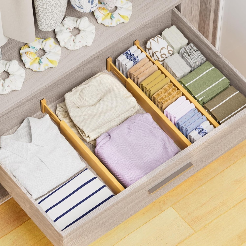 Expandable Bamboo Drawer Separators, Adjustable for Clothes & Utensils - 4 Pack