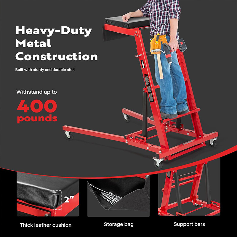 Foldable Topside Automotive Engine Creeper, 400LBS 46" to 71" w/ Leather Cushion