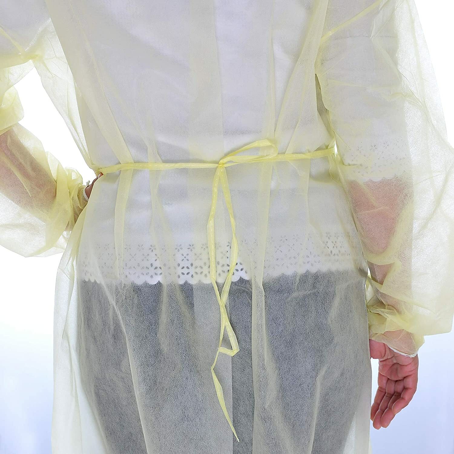 Disposable Isolation Gown, Universal Size - Pack of 10 Gowns Color Yellow