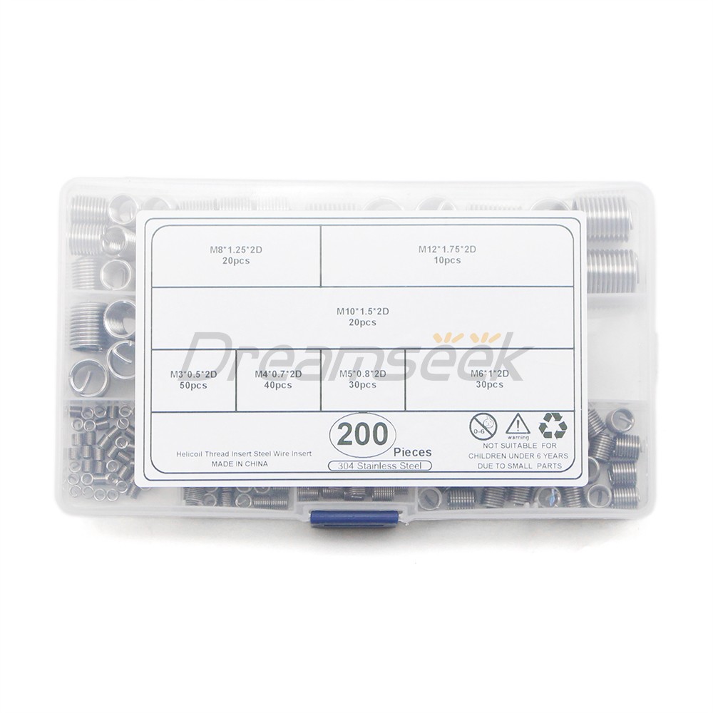 200Pcs Helicoil Thread Insert Assortment 7 Size Threaded Inserts Stainless Steel