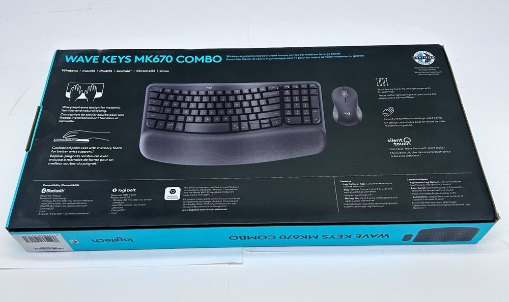 Logitech Wave Keys MK670 Combo, Wireless Ergonomic Keyboard + Wireless Mouse
