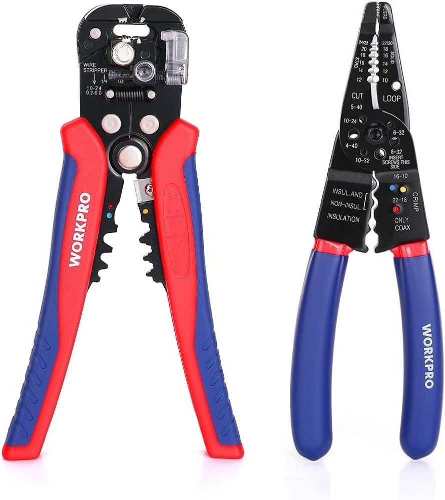 WORKPRO Wire Stripper Set, 8-Inch Multi-Tool and 8 INCH, Red, Blue