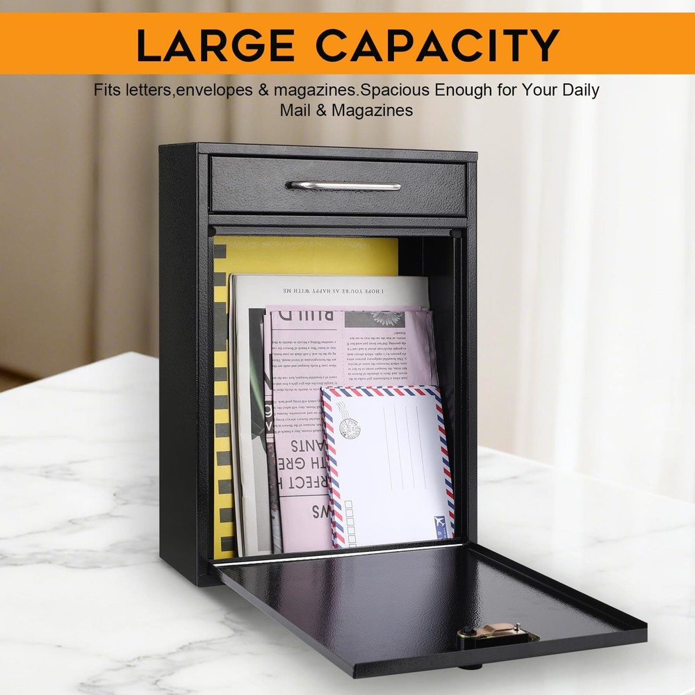 xydled Wall Mount Mailboxes with Combination XL Large, Black Lock