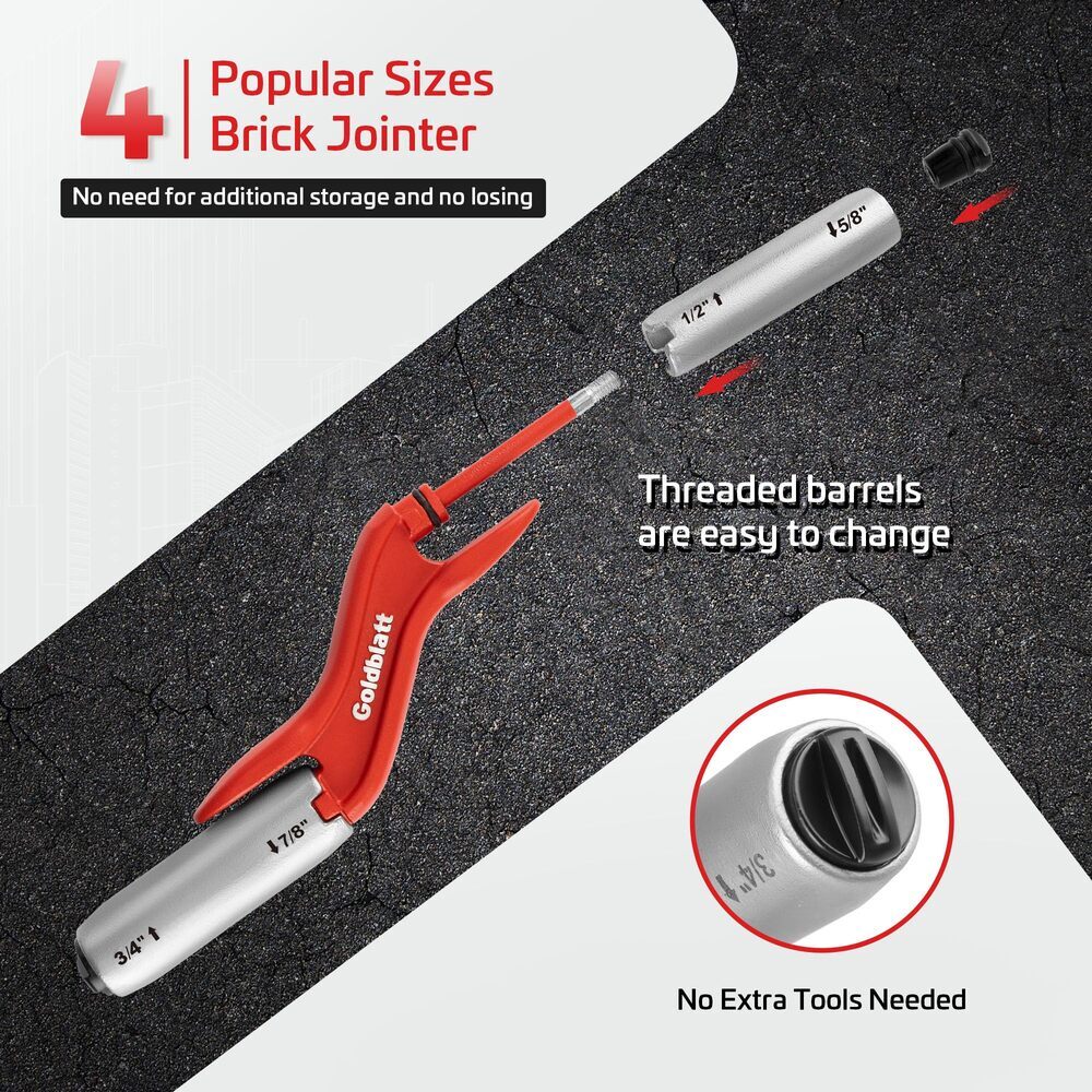 Goldblatt RED Masonry Brick Jointer Tool 1/2" 5/" 3/4" 7/8" 4Size Barrel Jointer