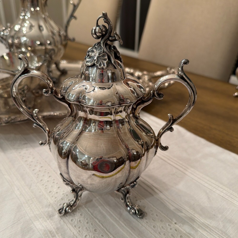 Reed & Barton Winthrop #1795 6 Pc Silverplate Tea Set w Towle 19” Tray