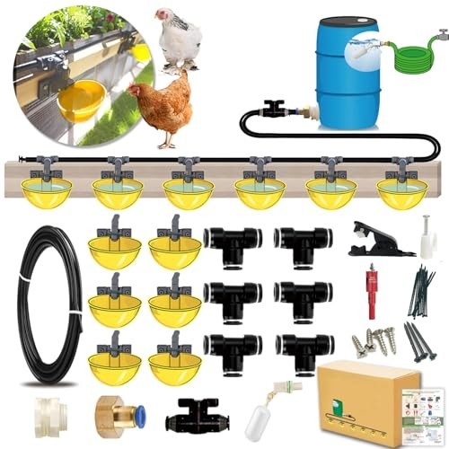 Automatic Chicken Waterer System - Complete Set with Quick-Connect, 18ft Pipelin