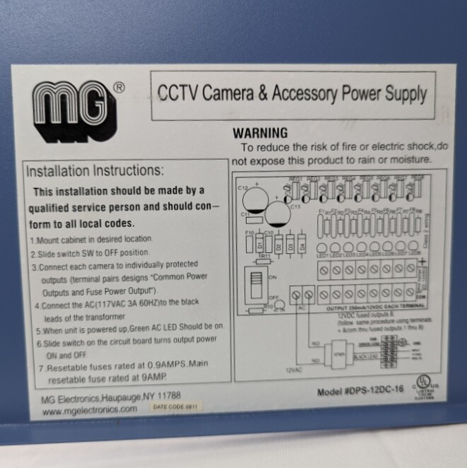 MG Electronics cctv camera & accessory power supply Model #DPS-12DC-16