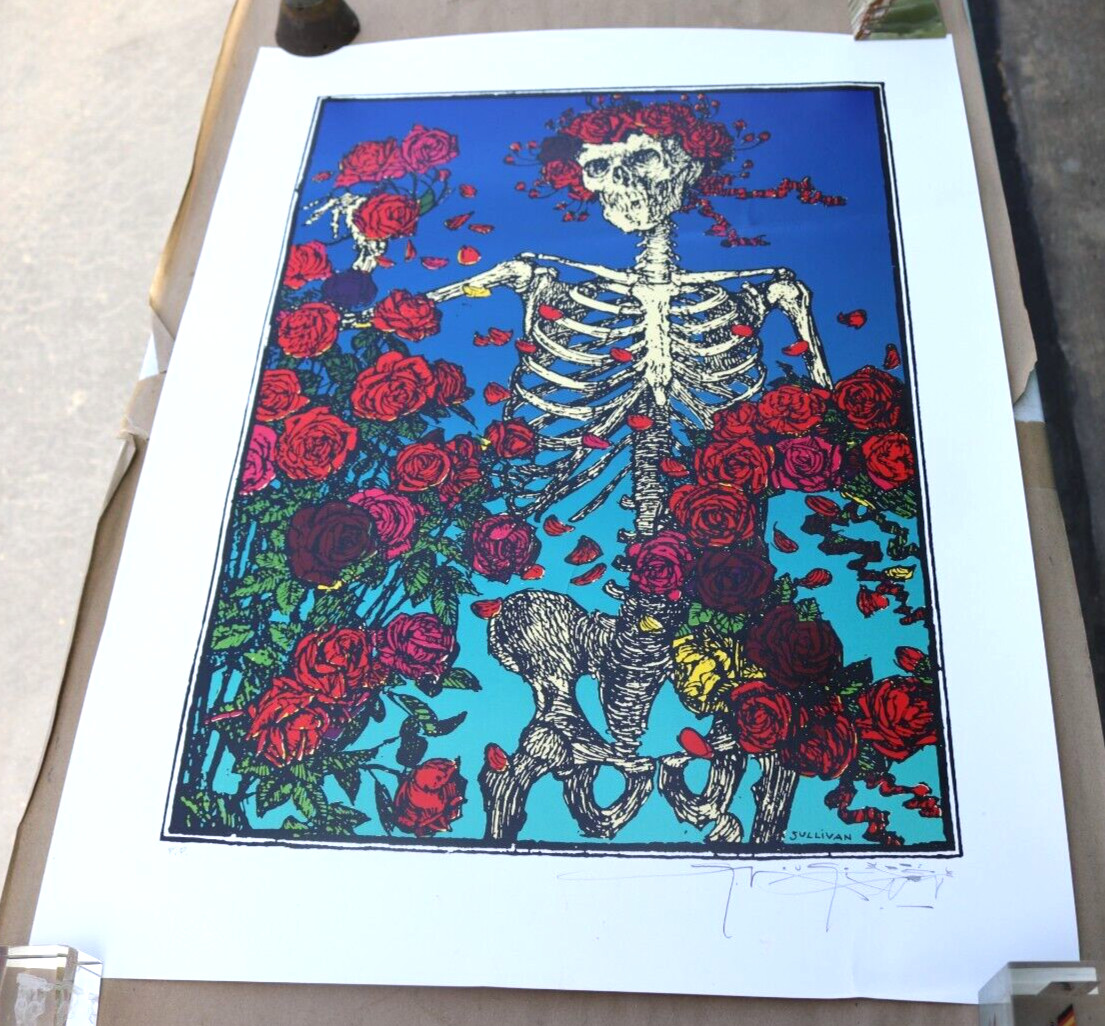 GRATEFUL DEAD SKELETON & ROSES POSTER PRINT ART SIGNED STANLEY MOUSE 29x22"