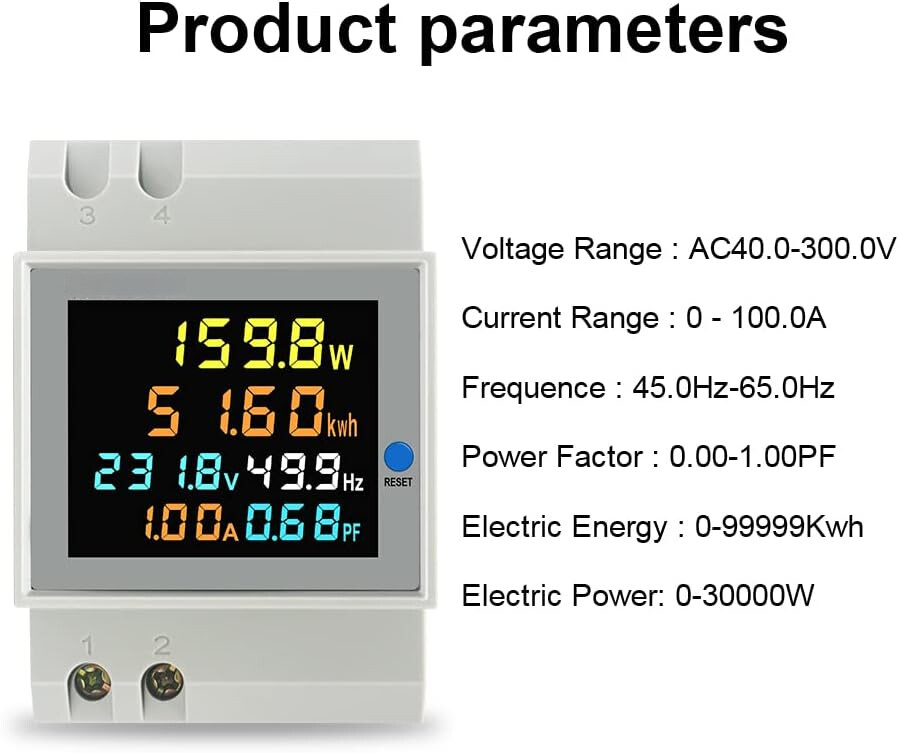Single Phase Energy Meter Din Rail Electricity Usage Monitor Meter AC 300V 100A