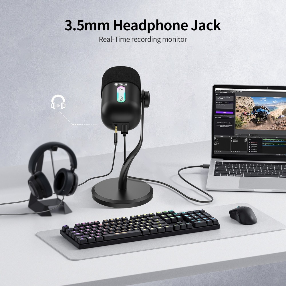TOALLIN Basics USB Condenser Microphone Mute Button,Headphone Jack,Desktop Stand