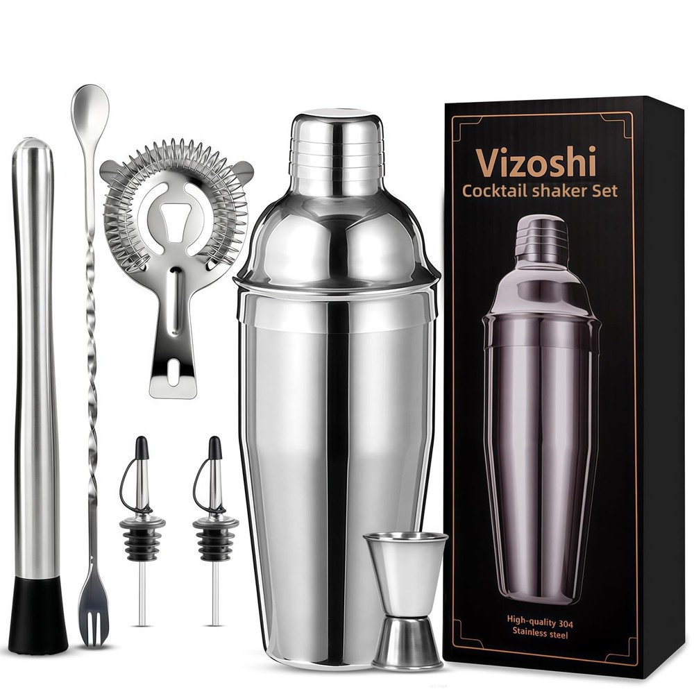 Cocktail Shaker Set Bartender Kit,Professional Bar Set, Martini Silver