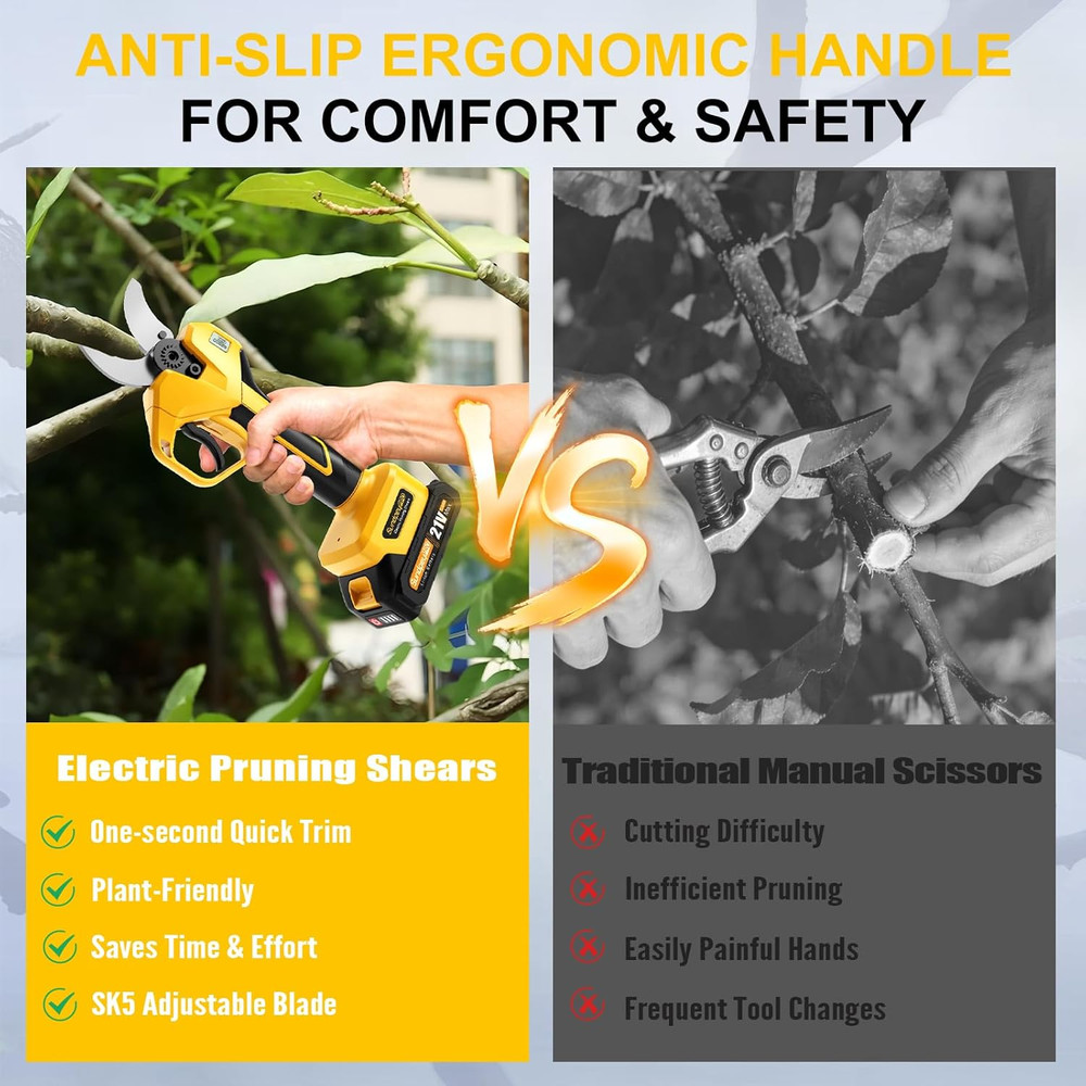 Cordless Electric Pruning Shears - Max 2" Cutting Diameter Brushless Pruning She