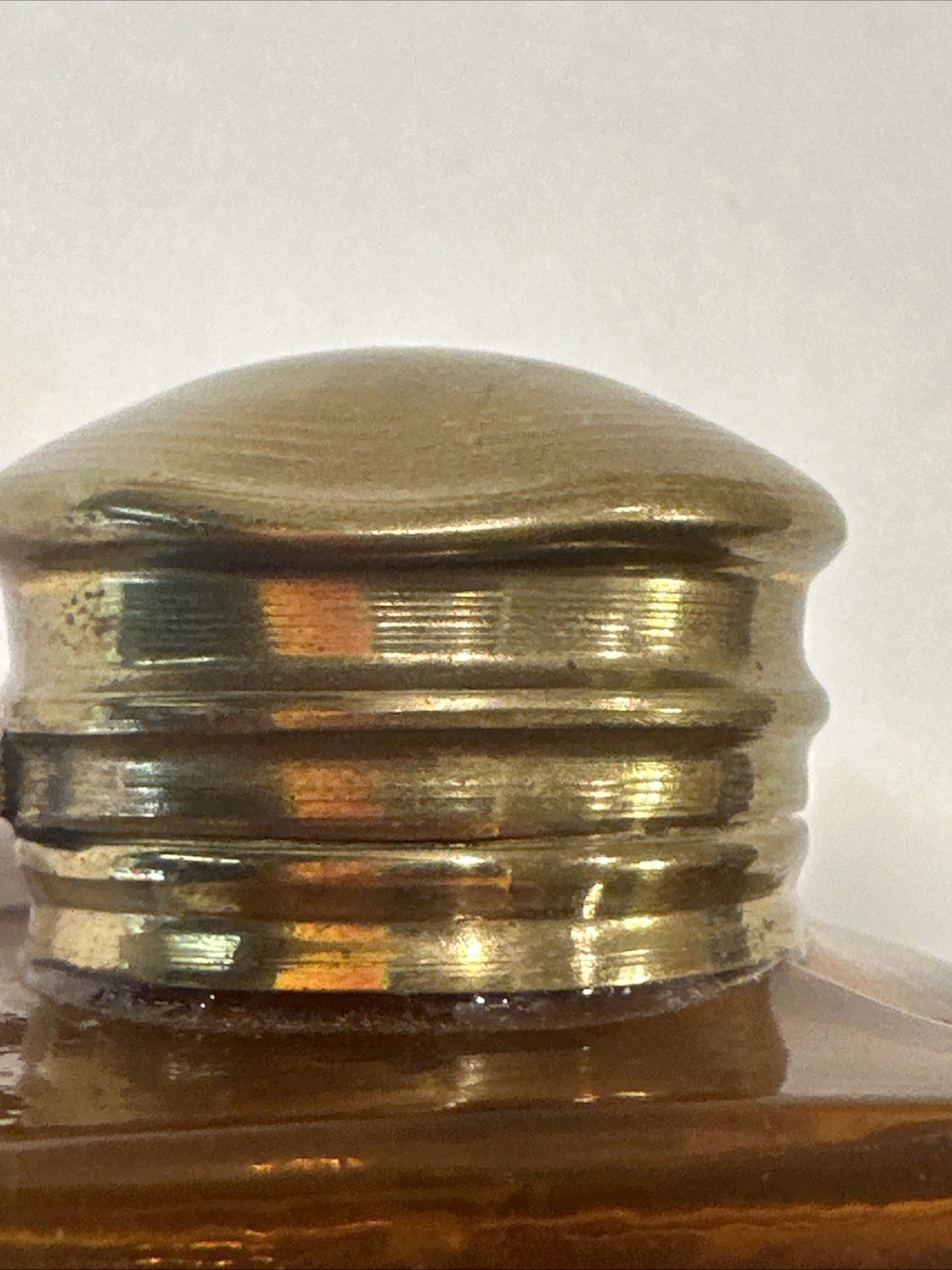 Vintage Amber Glass Inkwell with Brass Cap - Small Collectible Ink Pot