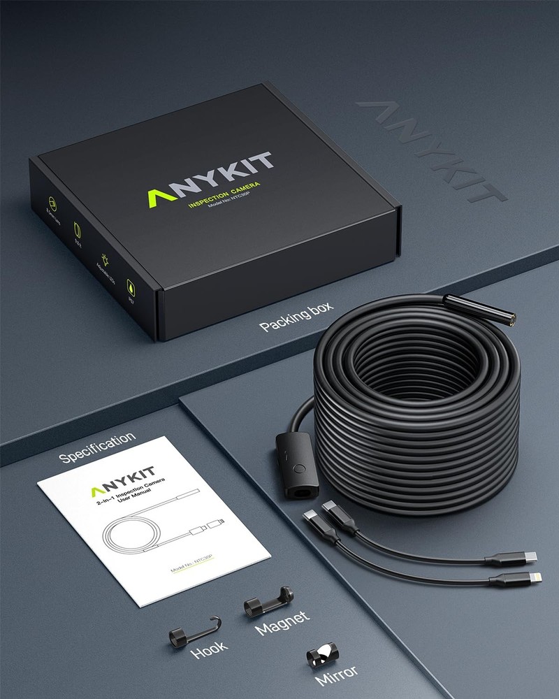 Endoscope Camera with Light, 1920P HD Borescope with 8 Adjustable LED Lights,...