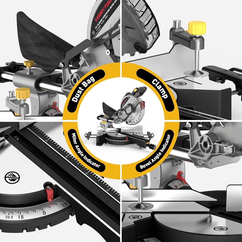 Marvtool 10-Inch Sliding Compound Miter Saw Single Bevel Compact Extension Table