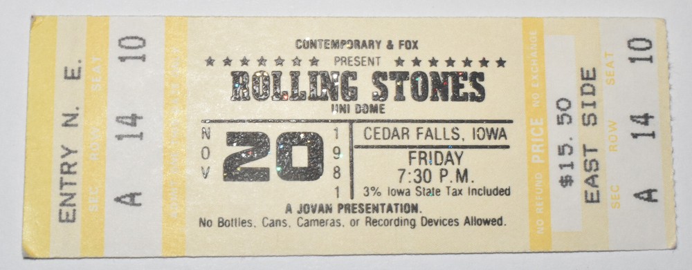 Vintage Rolling Stones Nov 20 1981 UNIDome Cedar Falls IA Concert Ticket Stub