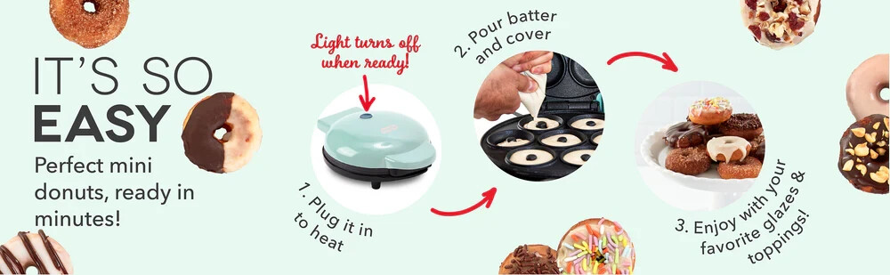 🍩 Dash Express Mini Donut Maker – Aqua – 7-Cavity Nonstick Doughnut Maker-NEW!