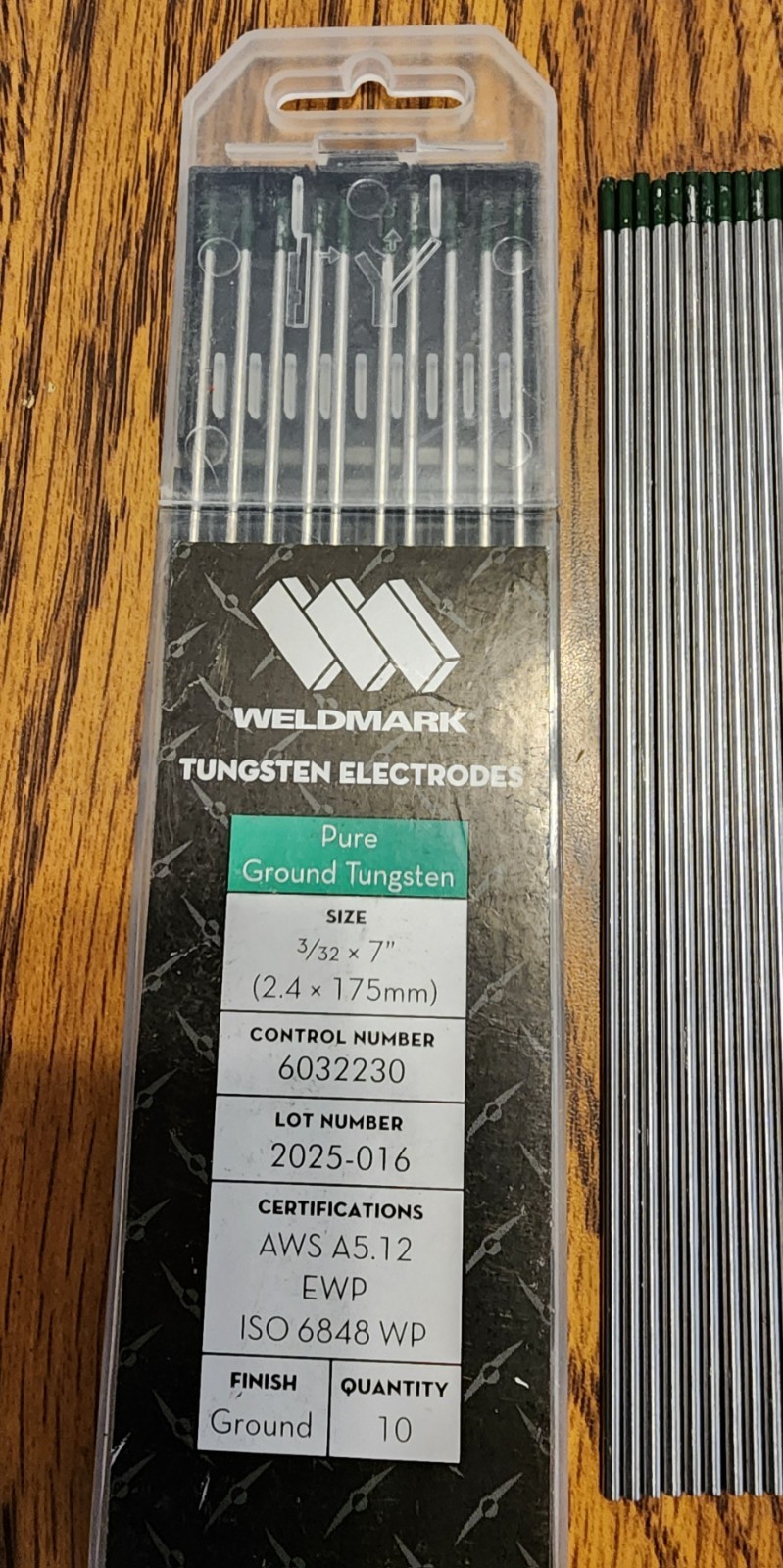 47 Sticks Weldmark 3/32" X 7" Pure Ground Tungsten Electrode, 10 Per Package