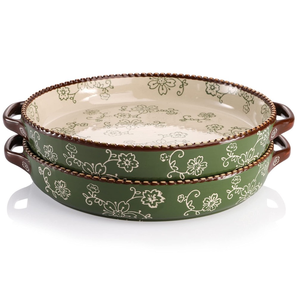 AVLA 2-Pack 9" Ceramic Pie Pans, Round Baking Dish w/Handle, 28 oz