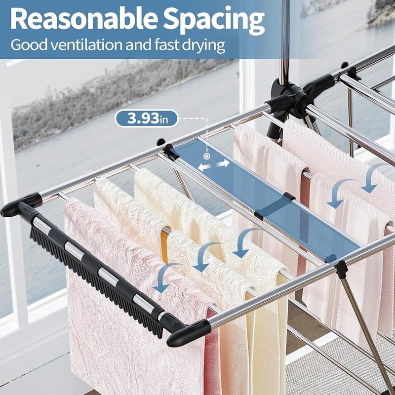 Foldable Clothes Drying Rack 3-Level Laundry Stand Shoe Rack Adjustable Wings US
