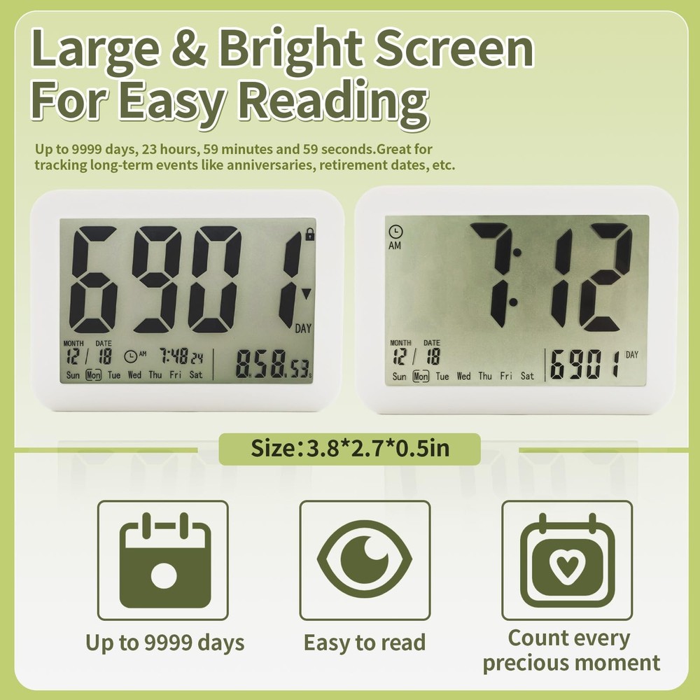 LUCKY TIME 9999 Days Digital Countdown Clock, Large Display LCD Timer & Real-...