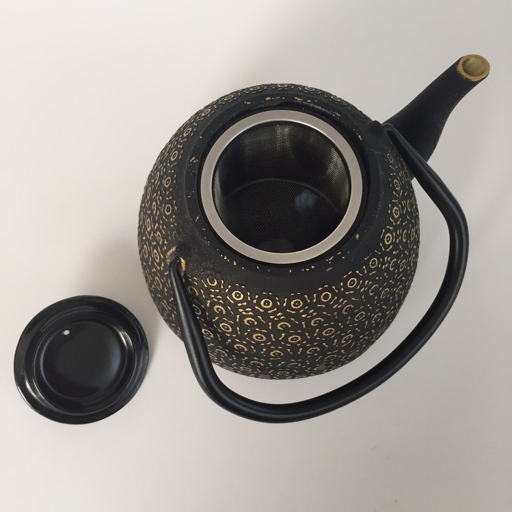 Black Gold Geometric Pattern Metal Ceramic Teapot Tea Steep Filter Basket Insert