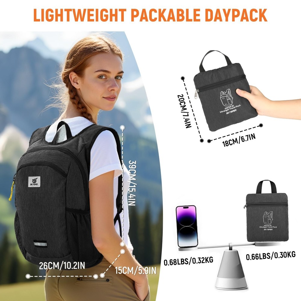 SKYSPER 10L Hiking Backpack, Foldable & Packable Lightweight Daypack for Trav...