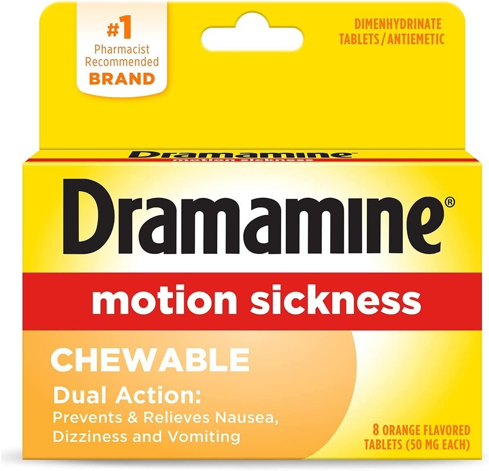 Dramamine Motion Sickness CHEWABLE Orange Tablets 8ct (orange) - FAST SHIP