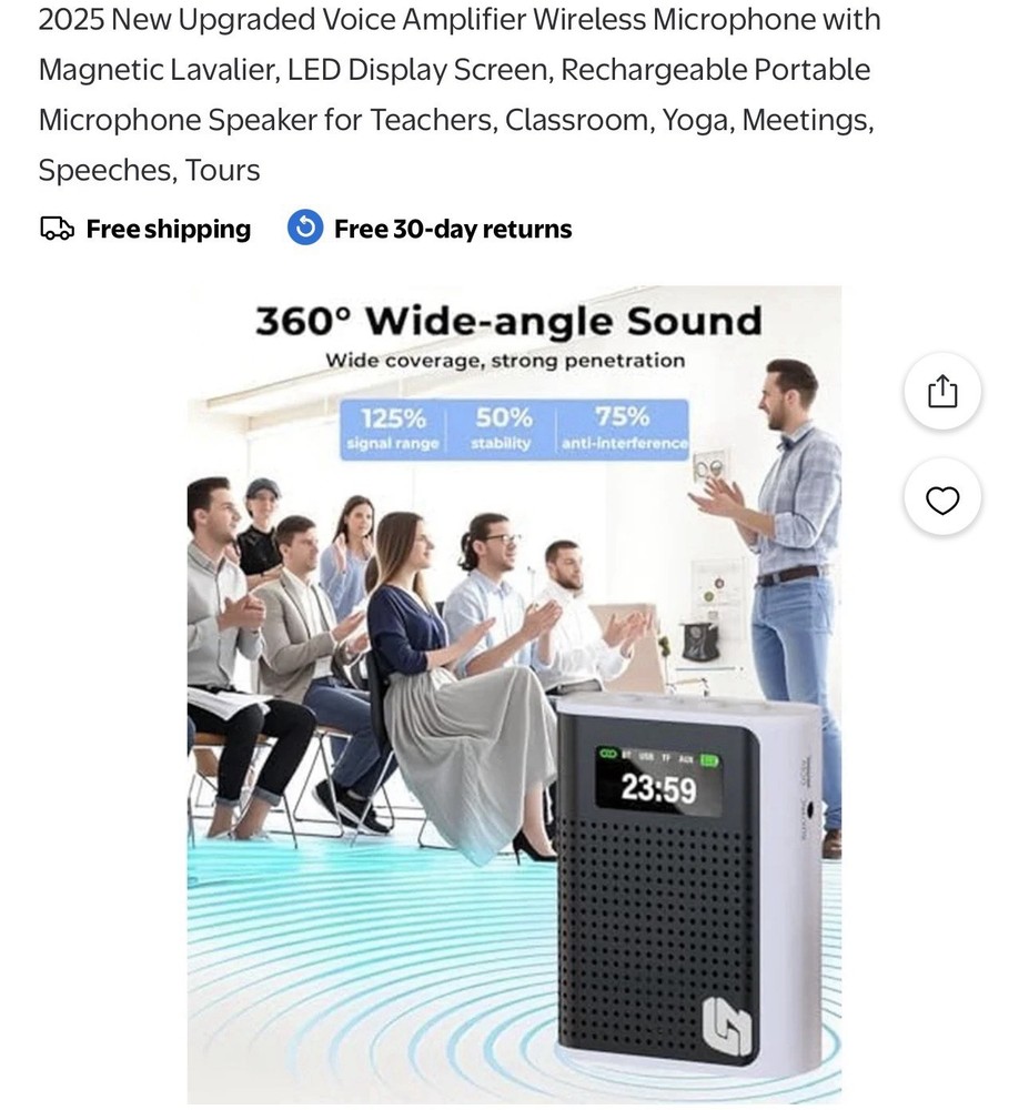 Voice Amplifier Wireless Mic Speaker LED Rechargeable