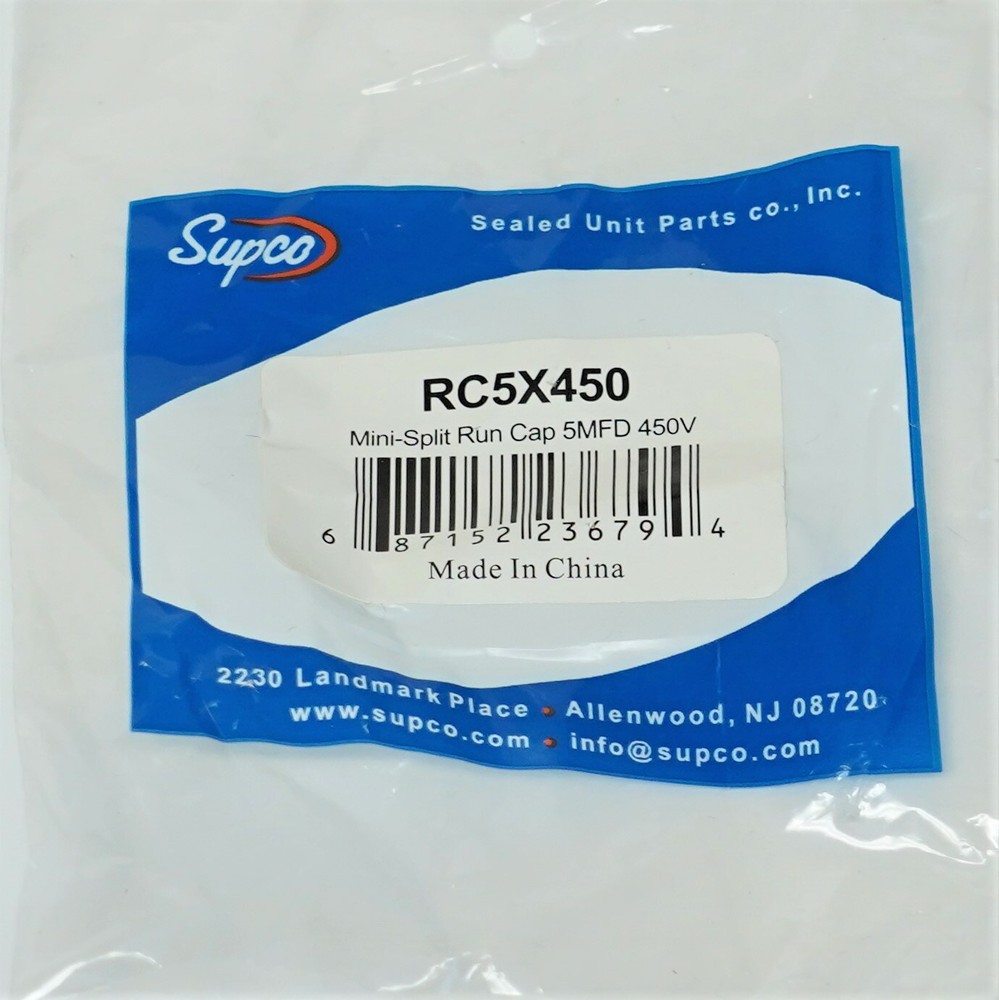 Supco RC5X450 Run Capacitor 5 MFD 450 Volts Mini-Split AC Air Conditioner