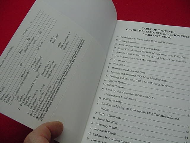CVA Optima Elite- Muzzleloader Rifle- Instruction Manual - Nice !!