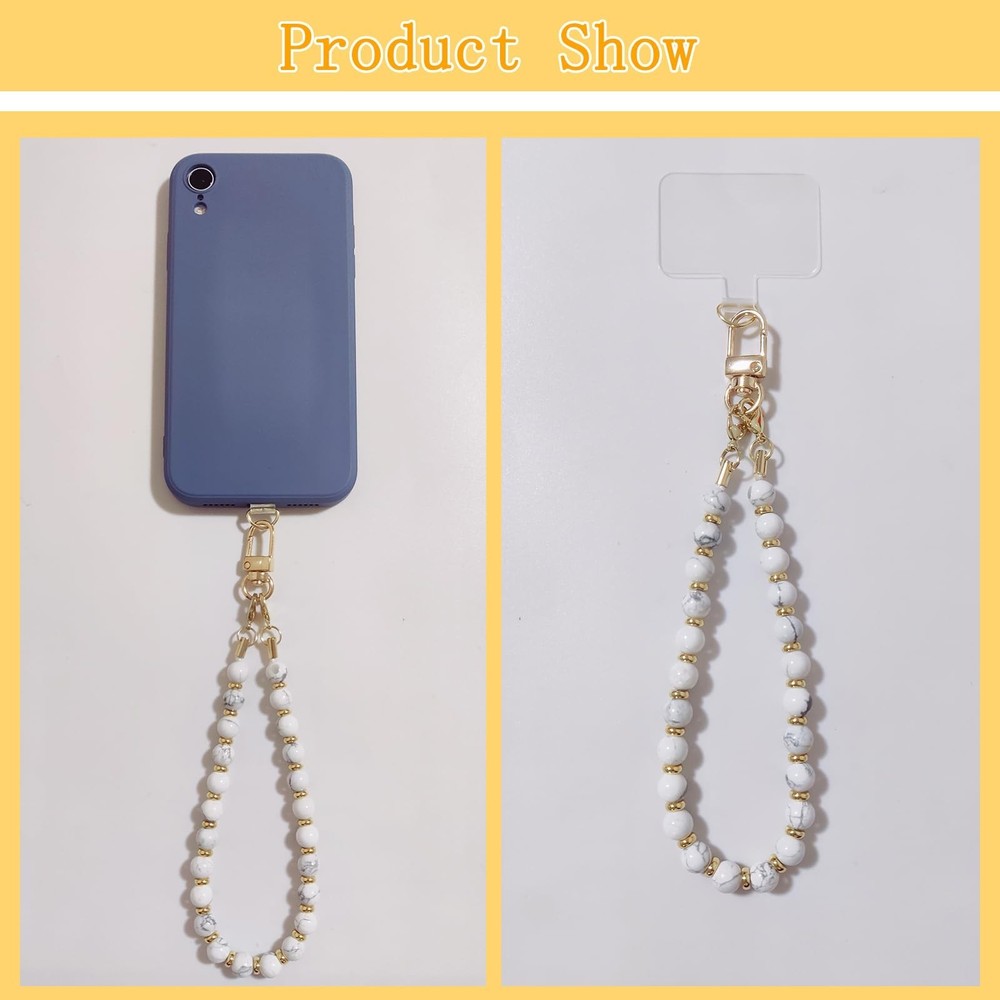 Beaded Phone Charm Wrist Strap with Tether Tab and Bracelet Chain