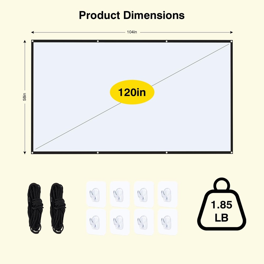 Projector Screen - 120 inch Projector Screen 16:9 Washable Foldable Portable ...